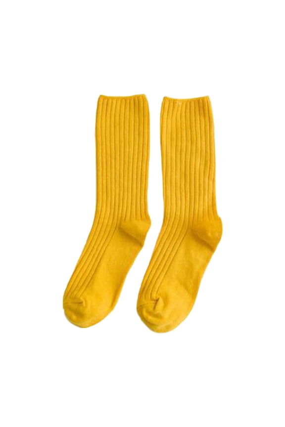 Mens Socks,Japanese Style Crew Socks Double Knit Soft Casual Mid Calf Socks Breathable Everyday Wear Socks,Socks for Men,Yellow,One Size
