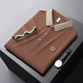 thumbnail image 1 of Mens Soft Embroidery Contrast Color Lapel Short Sleeve Shirt Loose Business Tops, 1 of 8