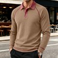 thumbnail image 1 of Mens Soft Knit Long Sleeve Henley Shirt Contrast Lapel Raglan Sleeve Color Block Business Casual Top, 1 of 6