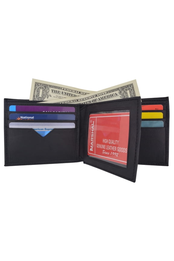 Mens Soft Lamb Leather Wallet Credit Card Slots & Middle ID Flap 1452