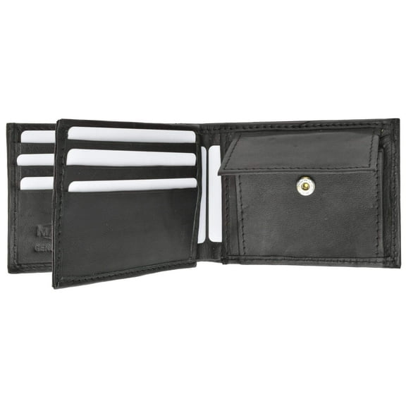 Mens Soft Leather Bifold Card Holder Wallet W/Outside Double ID Windows & Coin Pouch 1659