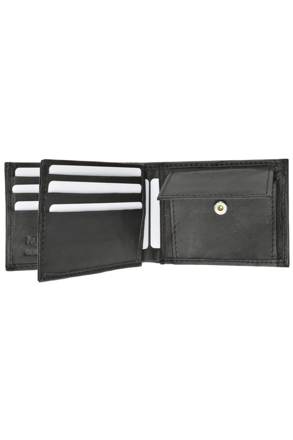 Mens Soft Leather Bifold Card Holder Wallet W/Outside Double ID Windows & Coin Pouch 1659