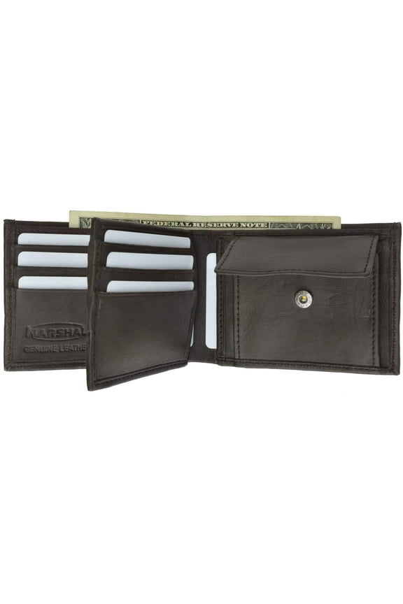Mens Soft Leather Bifold Card Holder Wallet W/Outside Double ID Windows & Coin Pouch 1659