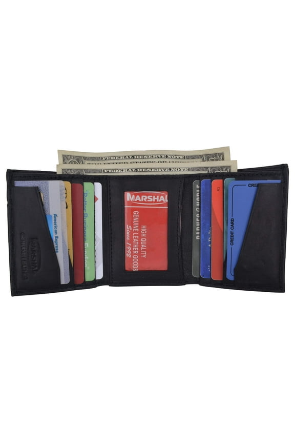 Mens Soft Leather Trifold Wallet with Vertical Card Slots and ID Window 1855