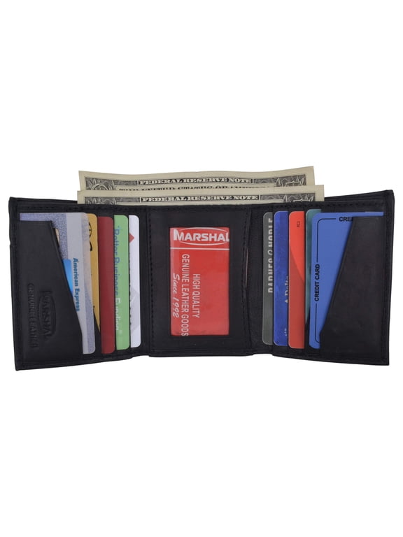 Mens Soft Leather Trifold Wallet with Vertical Card Slots and ID Window 1855