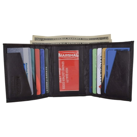 Mens Soft Leather Trifold Wallet with Vertical Card Slots and ID Window 1855