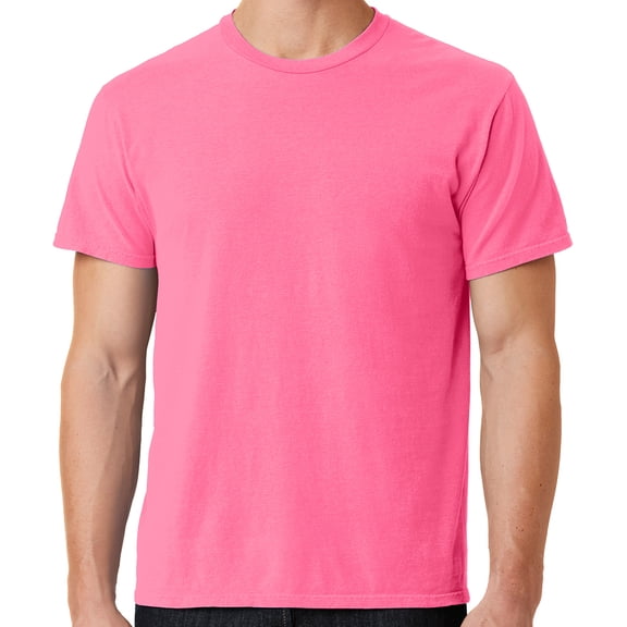 Mens Soft Pigment Dyed Cotton Tee Shirt, 4XL Neon Pink