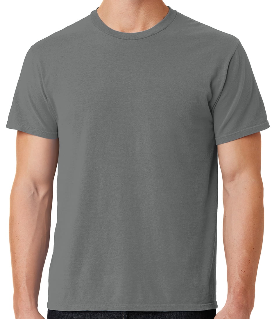 Mens Soft Pigment Dyed Cotton Tee Shirt, Large Pewter Grey