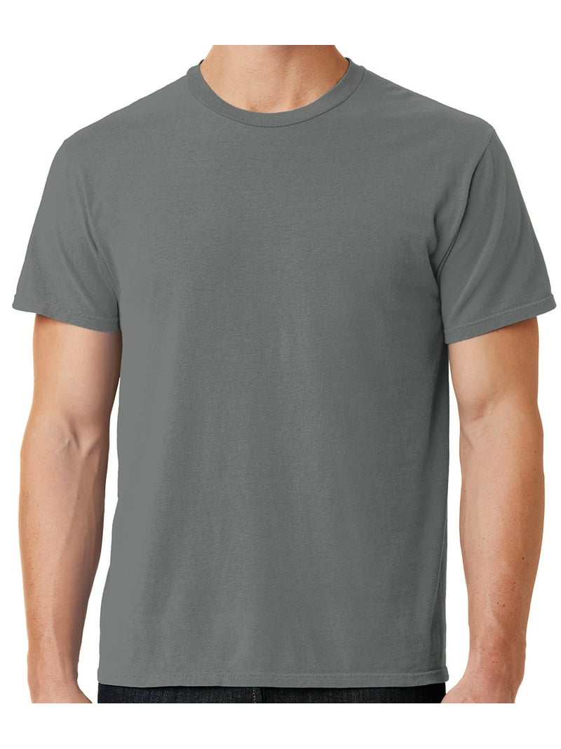 Mens Soft Pigment Dyed Cotton Tee Shirt, Large Pewter Grey