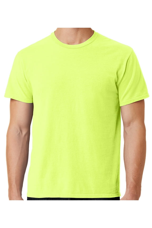 Mens Soft Pigment Dyed Cotton Tee Shirt, Medium Neon Yellow