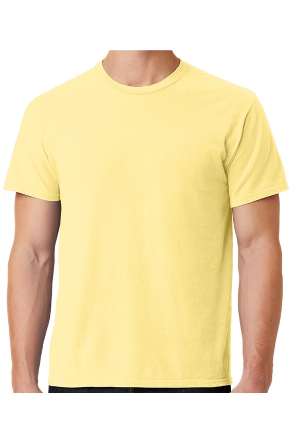 Mens Soft Pigment Dyed Cotton Tee Shirt, Small Popcorn Yellow