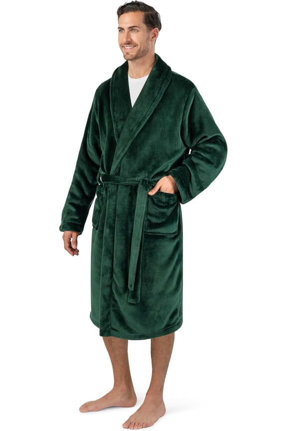 Mens Soft Robe Bathrobe for Men, Lightweight Fleece Male Long Bath Shower Spa