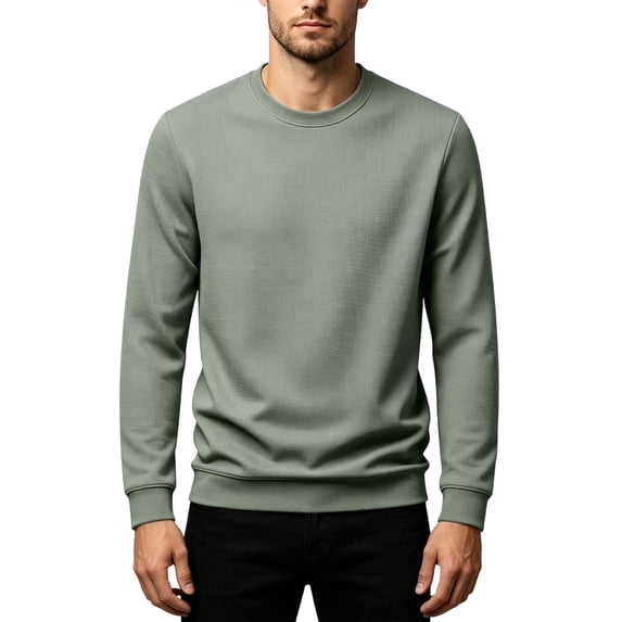 Mens Soft Textured Pullover Sweatshirts Waffle Knit Crew Neck Solid Color Long Sleeve Tops for Men Green 4XL