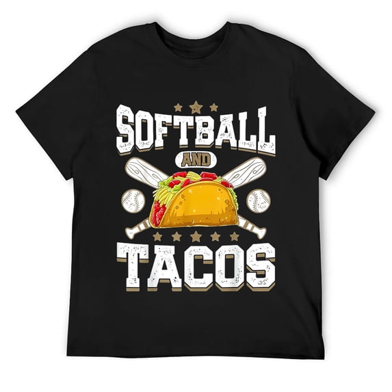 Mens Softball And Tacos Funny Catcher Pitcher Batter Food Lover T-Shirt Black
