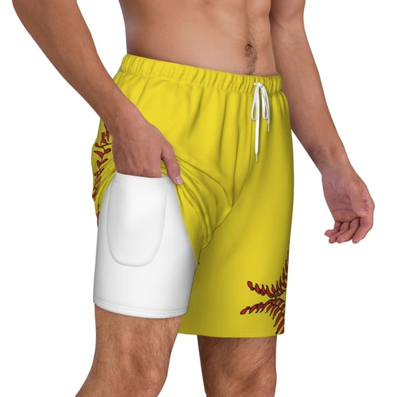 Mens Softball Baseball Swimming Trunks with Compression Liner Beach Quick Dry Swim Shorts