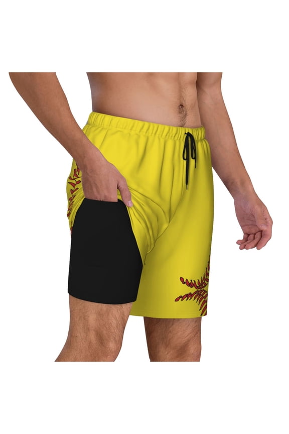 Mens Softball Baseball Swimming Trunks with Compression Liner Beach Quick Dry Swim Shorts
