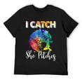 thumbnail image 1 of Mens Softball Catchers Players TShirt I Catch She Pitches Funny T-Shirt Black, 1 of 5