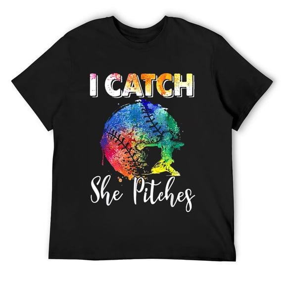 Mens Softball Catchers Players TShirt I Catch She Pitches Funny T-Shirt Black