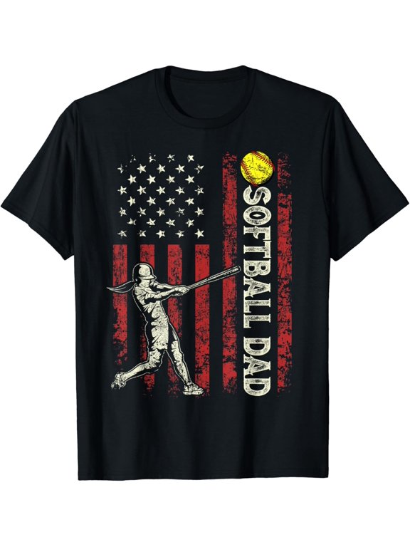 Mens Softball Dad Us Flag For Dad Men T-Shirt Hot Trending Shirt, Vintage Birthday Gift