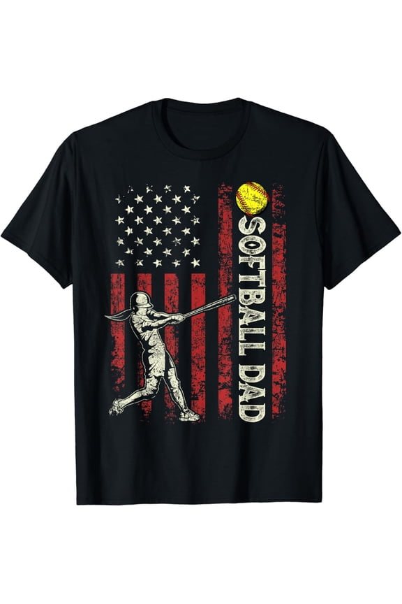 Mens Softball Dad Us Flag S For Dad Men T-Shirt