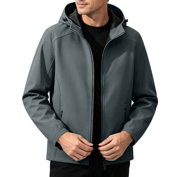 Mens Softshell Jackets Windproof Drawstring Hooded Long Sleeve Full Zipper Fashion Casual Jacket with Pockets Dark Gray M