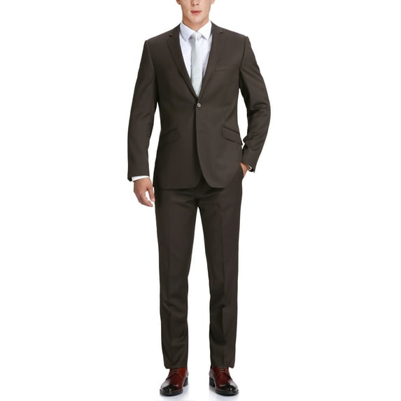 Mens Solid 2-Piece Suit Slim Fit Notch Lapel Suit
