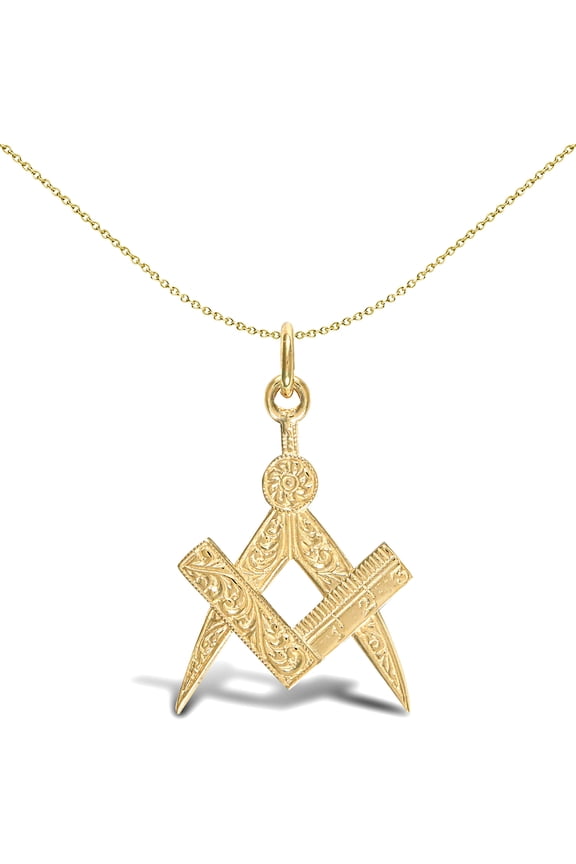 Mens Solid 9ct Gold Jewelco London Masonic Square Compass Charm Pendant