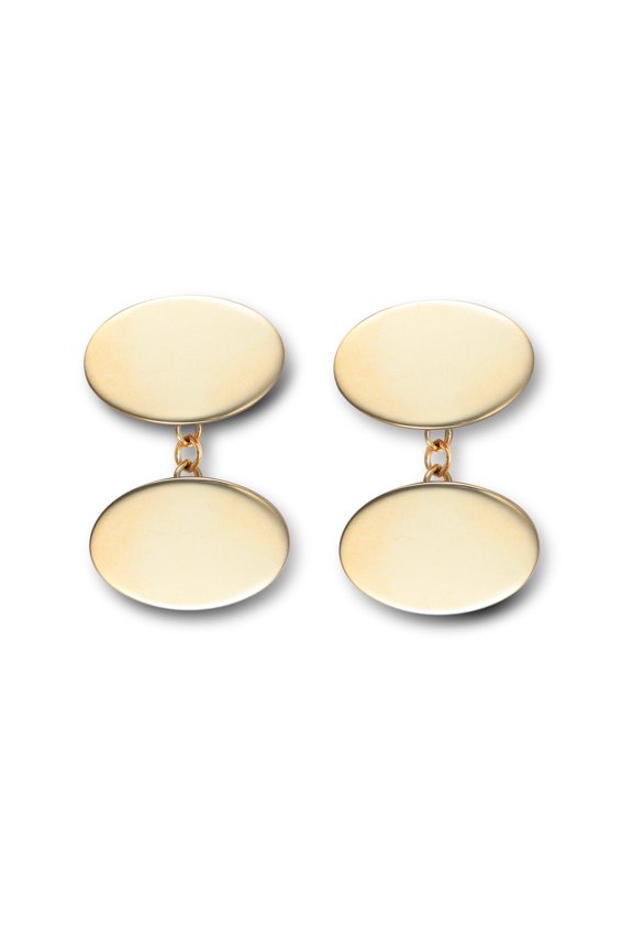 Mens Solid 9ct Gold Jewelco London Twin Oval Chain Linked Cufflinks
