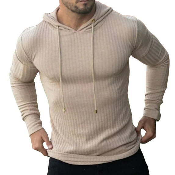 Mens Solid Athletic Hoodies Long Sleeve Thermal Sweatshirt Slim Fit Casual Warm Sweater Tops Running Gym Workout Thermal Blouse Comfy Fall Fashion Outfits Winter Clothes