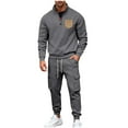 thumbnail image 1 of Mens Solid Basic 2 Piece Sets Fall Winter Outfits Quarter Zip Lapel Long Sleeve Pullover Sweater Blouses Ultra Soft Textured Sweatshirt Drawstring Elastic Waist Sweatpants Athletic Fit Two-Piece-Sets, 1 of 7