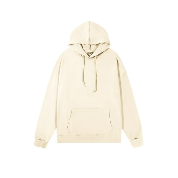Mens Solid Basic Hoodie Oversized Loose Fitting Hooded Sweatshirt Teens Long Sleeve Drop Shoulder Pullover Top with Pocket Streetwear Beige M