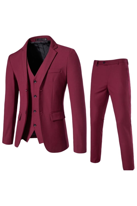 Mens Solid Blazer Jacket Vest Pants 3-Piece Suit Fashion Lapel One Button Slim Fit Formal Jacket for Country Wedding Style