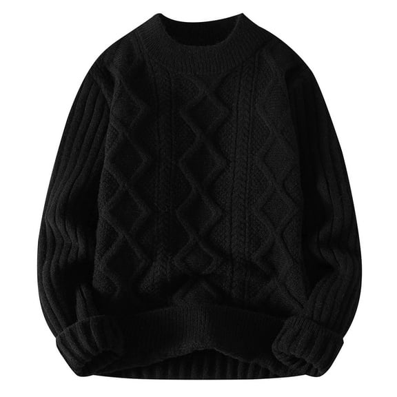 Mens Solid Cable Knit Sweater Casual Warm Chunky Mock Neck Sweaters Long Sleeve Pullover Tops Fall Winter Knitted Outfits