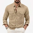 thumbnail image 1 of Mens Solid Cargo Button Down Shirt, Lapel Long Sleeve Double Chest Pocket Shirts, Soft Cotton Fabric for Business Daily Wear and Casual Outfits Khaki XXXXL, 1 of 7