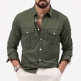 thumbnail image 1 of Mens Solid Cargo Button Down Shirt, Lapel Long Sleeve Double Chest Pocket Shirts, Soft Cotton Fabric for Business Daily Wear and Casual Outfits Multicolor L, 1 of 7
