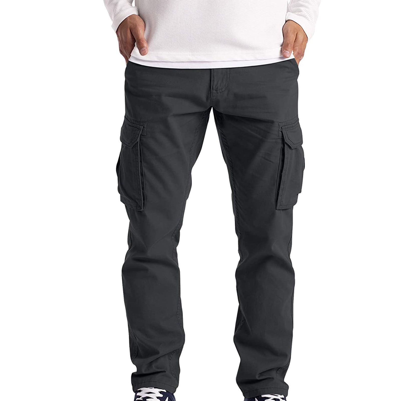 Mens Solid Cargo Pants Multi Pocket Straight Fit Pants Relaxed Fit ...