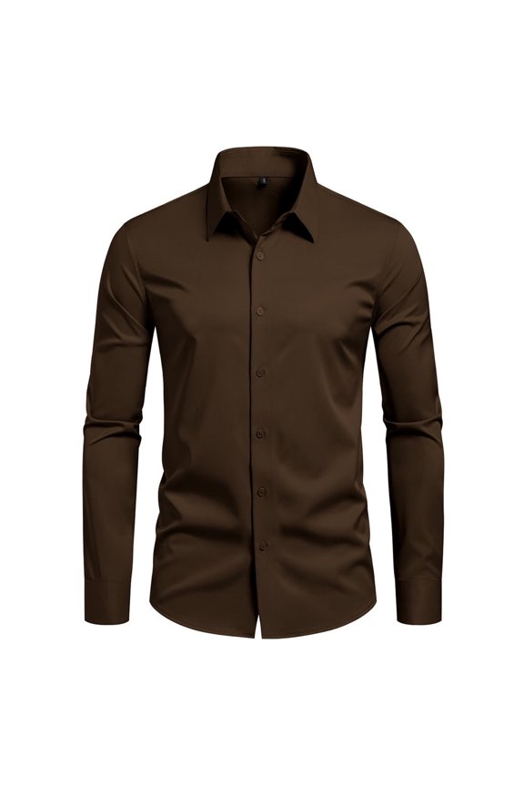 Mens Solid Classic Long Sleeve Formal Dress Shirt Business Attire Wear Coffee L