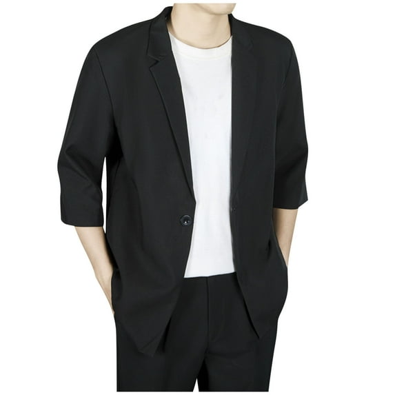 Mens Solid Color Blazer Jacket One Button Casual Suit Jackets Stretch Lapel Breasted Sport Coat