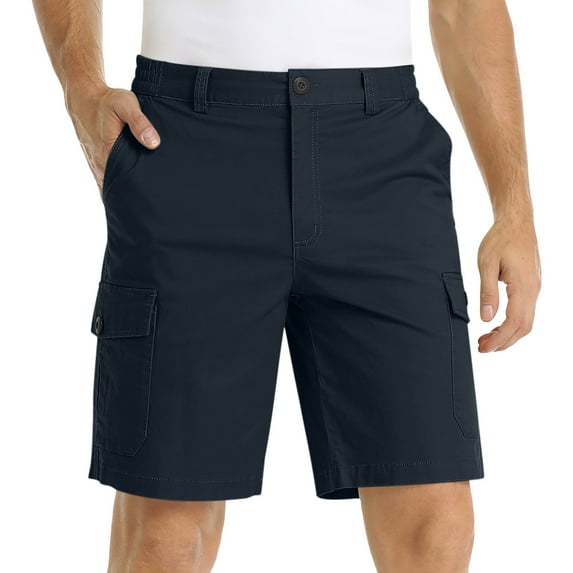 Mens Solid Color Cargo Stretch Shorts Buckle Button Closure Utility Multi-Pocket Hiking Short Straight Baggy Outdoor Shorts
