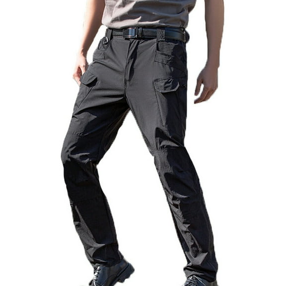 Mens Solid Color Casual Assault Pants Straight Baggy Multi-pockets Cargo Pants Breathable Sport Comfy Outdoor Hiking Trousers