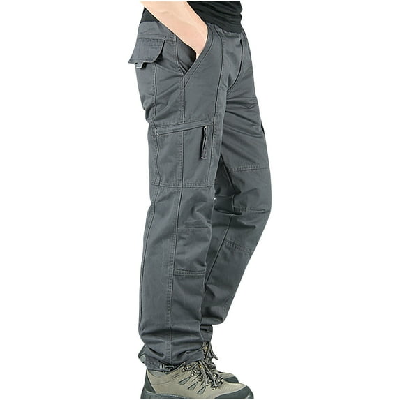 Mens Solid Color Casual Outdoor Cargo Trousers Straight Baggy Buttondown Buckle Ankle Pants Utility Zipper Multi-Pocket Pants