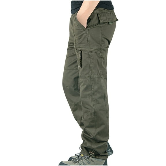 Mens Solid Color Casual Outdoor Cargo Trousers Straight Baggy Buttondown Buckle Ankle Pants Utility Zipper Multi-Pocket Pants