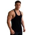 thumbnail image 1 of Mens Solid Color Cotton Gym Workout Tank Top Slim Fit Racerback Curved Hem Stringer Sleeveless Shirt, 1 of 4