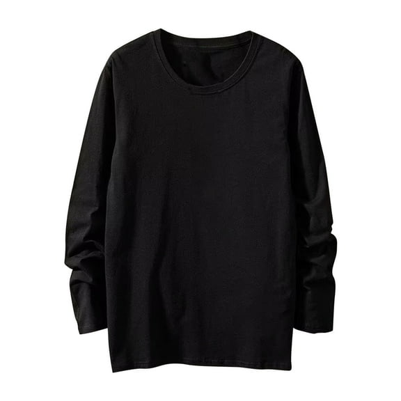 Mens Solid Color Cotton Pullover Round Neck Long Sleeve Shirt Casual Base Layer Top