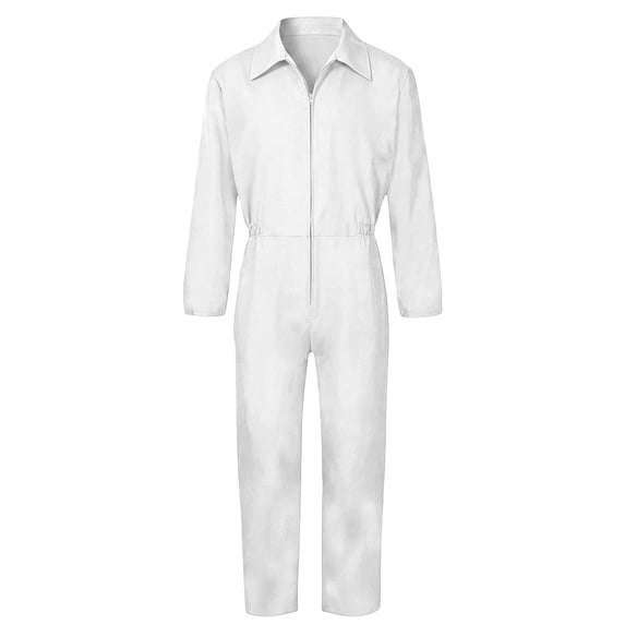 Mens Solid Color Coveralls Collared Long Sleeve Zip Up Utility Jumpsuits with Pockets Mechanic Workwear Boiler Suits