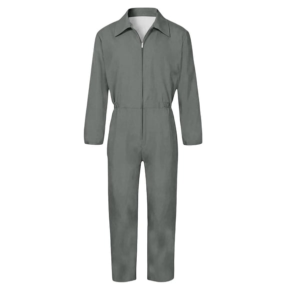 Mens Solid Color Coveralls Collared Long Sleeve Zip Up Utility Jumpsuits with Pockets Mechanic Workwear Boiler Suits