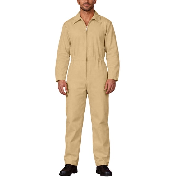 Mens Solid Color Coveralls Collared Long Sleeve Zip Up Utility Jumpsuits with Pockets Mechanic Workwear Boiler Suits