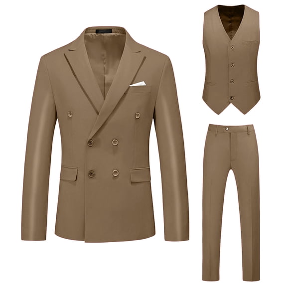 Mens Solid Color Dress Suit 3 Piece Set Double Breasted Tuxedo Suit Set Slim Fit Blazer Jacket for Wedding Outfit