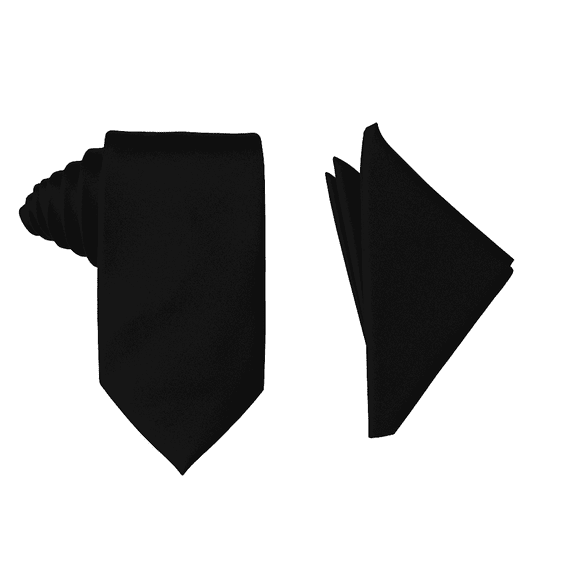 Mens Solid Color Formal Wedding Casual Necktie and Pocket Square Handkerchief Set For Suit or Tuxedo Black