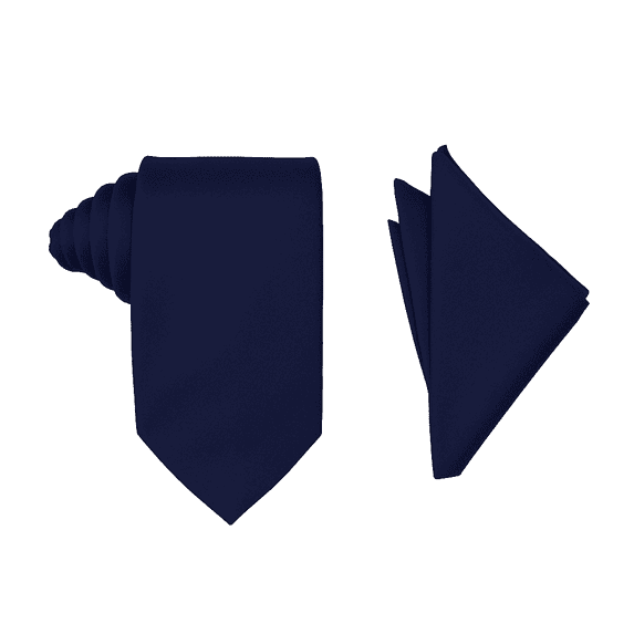 Mens Solid Color Formal Wedding Casual Necktie and Pocket Square Handkerchief Set For Suit or Tuxedo Navy Blue